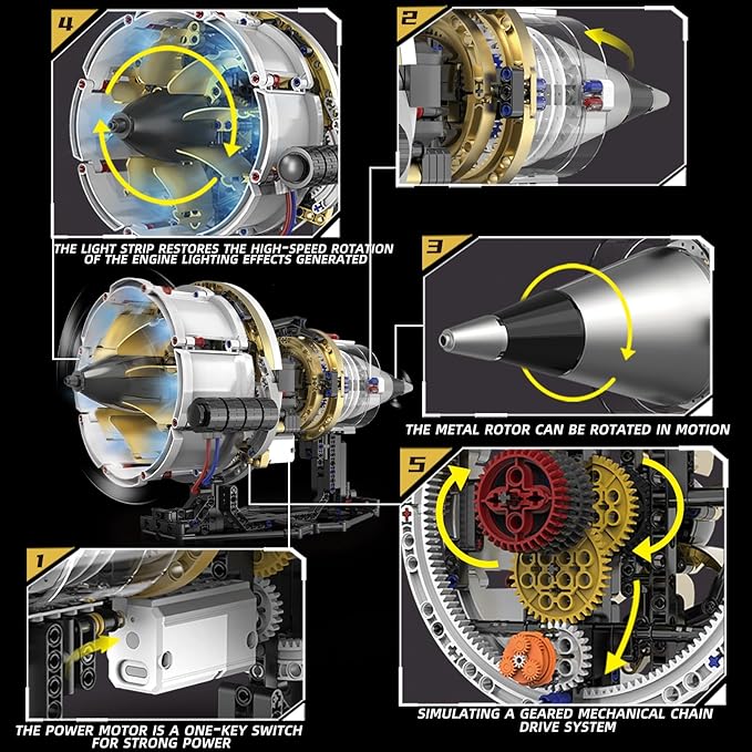 Aircraft Engine Toys Building Sets,Turbofan Engine Model That Run with Motor and Lights,Mechanical Science Education STEM DIY Project Building Kit for Adults and Kids Aged 8-14 (564 pcs)