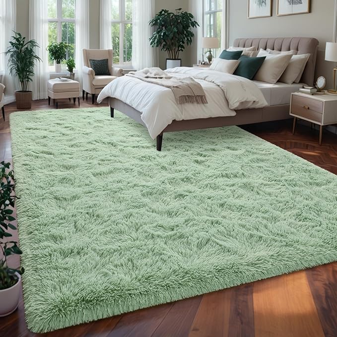 Nuttumico Fluffy Fuzzy Sage-Green Rugs for Bedroom, 5x8 Feet Soft Non Slip Plush Area Rug for Living Room, Kids Room, Indoor Modern Shaggy Rug for Nursery, Dorm, Home Decor