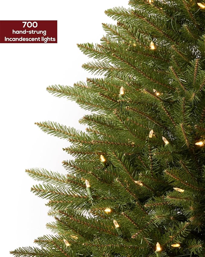 6.5 Pre-lit Christmas Tree Premium Artificial Spruce Christmas Tree with 700 Clear Lights, Hinged/Feel Real/Realistic/Full Fir Xmas Tree 6.5 Feet Holiday