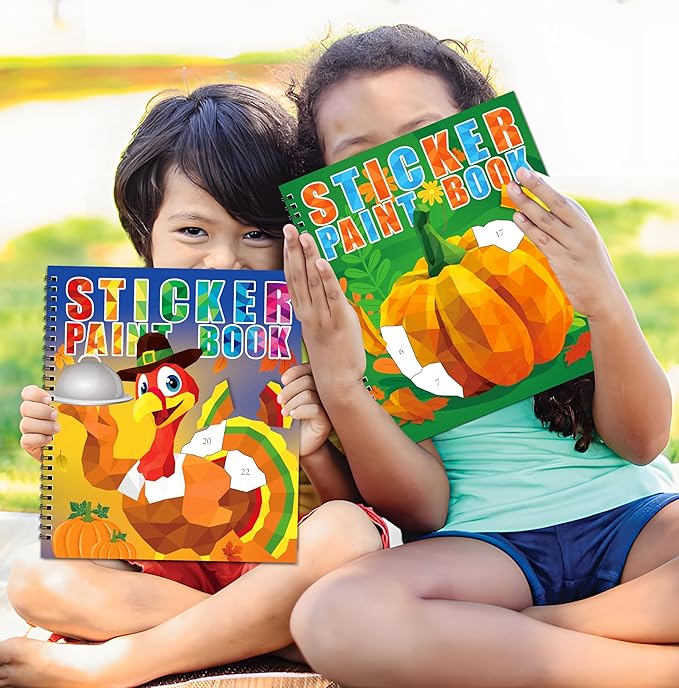 90shine 2PCS Thanksgiving Crafts for Kids Sticker Books Ages 4-8 Fall Turkey Pumpkin Harvest Designs Party Gift Create 22 Pictures