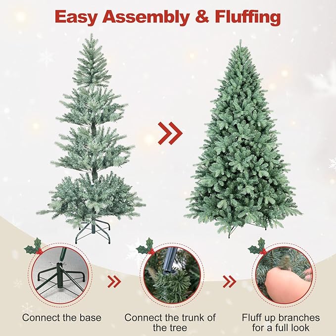 8 Ft Blue Spruce Artificial Christmas Tree, Hinged Unlit Xmas Trees with 2458 PE&PVC Mixed Branch Tips, Home Holiday School Decor with Foldable Base Easy Setup
