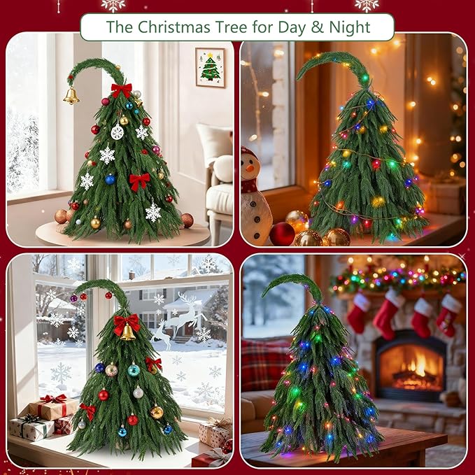 Tabletop Norfolk Pine Christmas Tree, 3FT Green Mini Artificial Christmas Tree with Norfolk Branch, Small Xmas Tree for Christmas Holiday Indoor Decoration