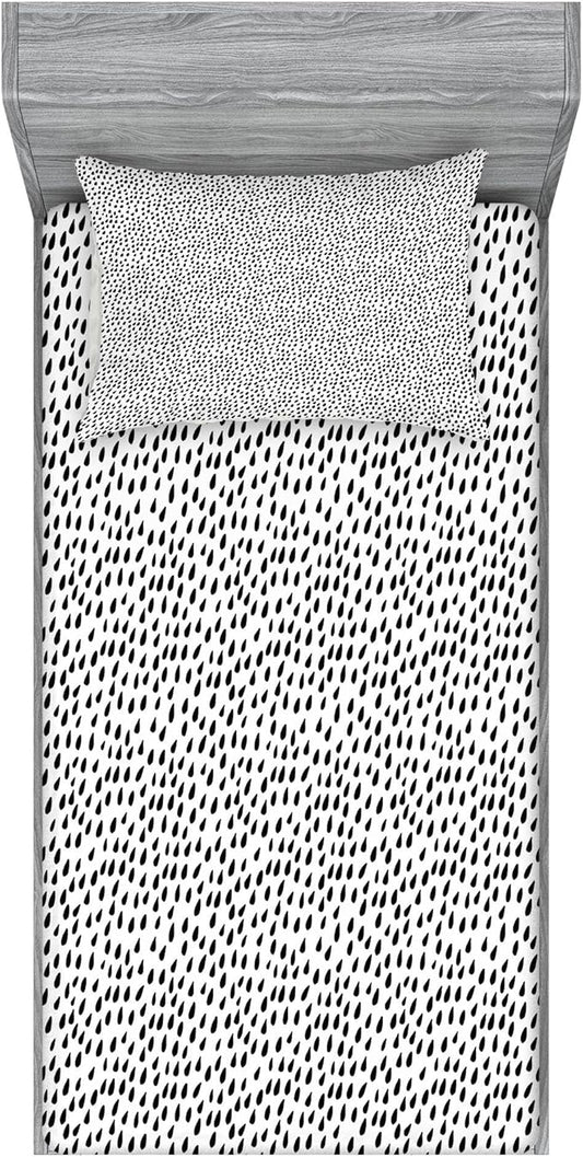 Ambesonne Rain Fitted Sheet & Pillow Sham Set, Monochrome Style Pattern with Water Raindrop Silhouettes Digital Image Print, Decorative Printed 2 Piece Bedding Decor Set, Twinxl, Charcoal White