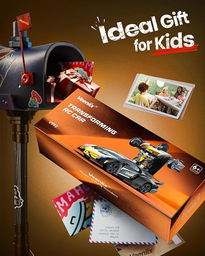 V992 Transform Remote Control Car, Transform Robot RC Cars, 1:14 Scale, 2-in-1 Robot Toy Car with Sound & Light, Gesture Sensing, Automatic Deformation, Great Gift Toys for Boys and Girls 4-6 (Golden)