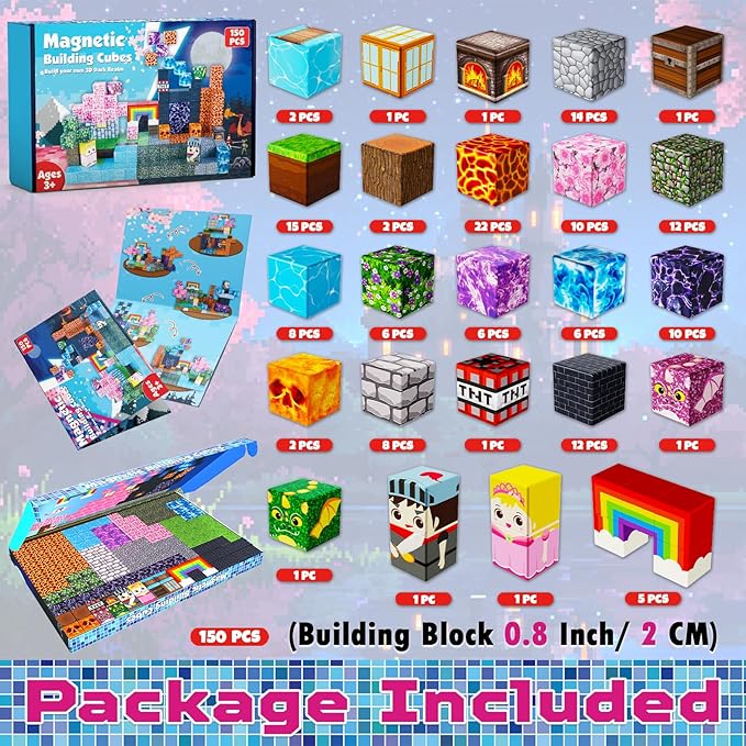 150 PCS Magnetic Blocks - Magnet Toys for Kids, Boys and Girls, Magnetic Building Blocks Cubes, Stacking Magnets for Kids, Birthday Gifts for Boys and Girls Age 3+ Years Old