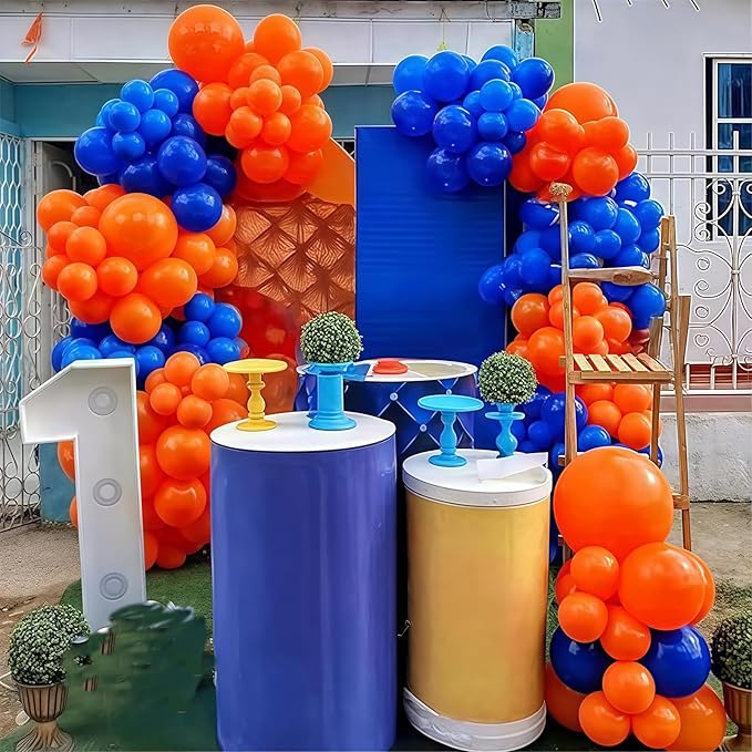 Orange Blue Black Balloons Garland Arch Kit 112 Pcs Royal Navy Blue Black Orange Latex Helium Balloon for Graduation Cartoon Baby Shower Birthday Engagement Party Decorations Supplies