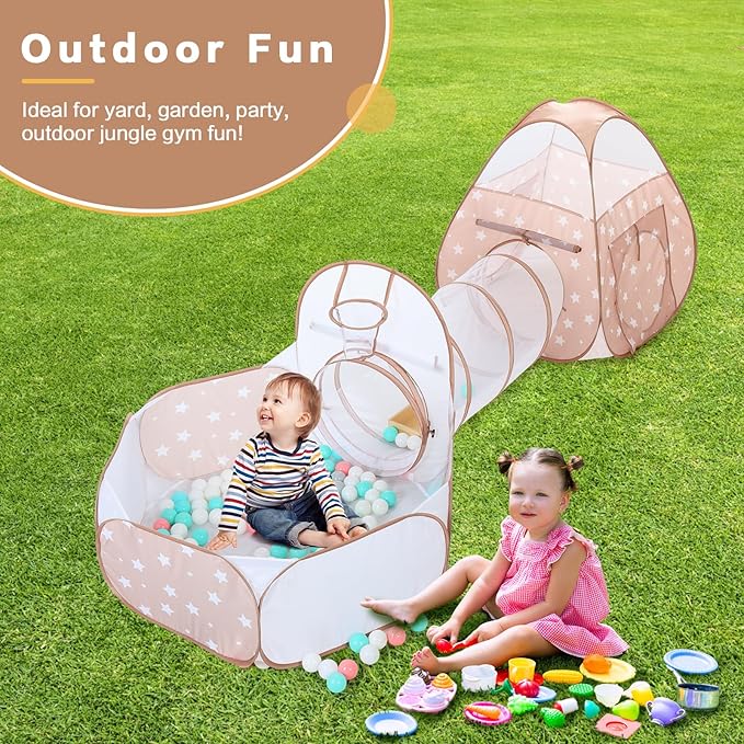 SISTICKER 3 in 1 Kids Play Tent: with Baby Ball Pit and Play Tunnel - Toddler Climbing Toys for Boys Girls Babies - Indoor Outdoor Pop Up Tunnel Toys Gift for Year Old (Balls NOT Included)