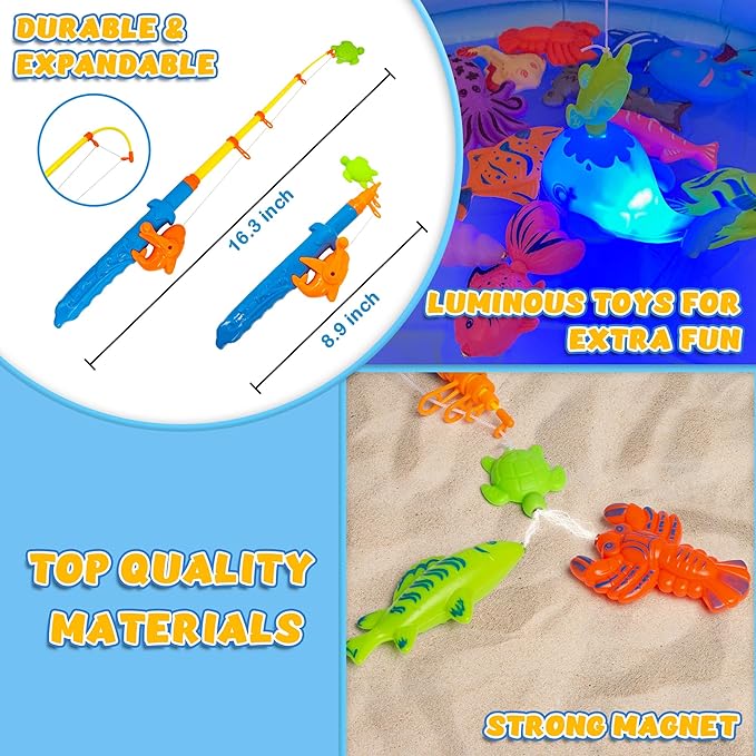 Kiditos 46PCS Magnetic Fishing Bath Toys Game Set,Swimming Fish Toys for Bathtub,Water Table Bathtub Toys for Toddlers Kids Age 3-6, Pool Toys for Pretend Play&Education Teaching&Learning Colors