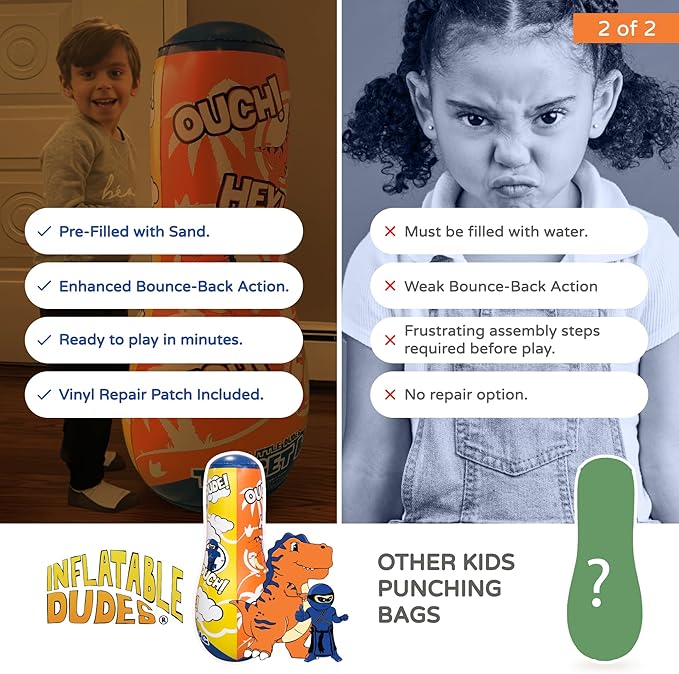 INFLATABLE DUDES Target Bags -Kids Punching Bag | Already Filled with Sand| Bop Bag | Premium Inflatable Toy | Punching Bag for Kids | Enhanced Bounce-Back Action! | Indoor Outdoor -Party Games