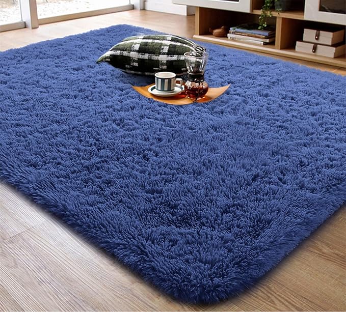 Ompaa Soft Fluffy Area Rug for Living Room Bedroom, 5x8 Light Navy Plush Shag Rugs, Fuzzy Shaggy Accent Carpets for Kids Girls Rooms, Modern Apartment Nursery Dorm Indoor Furry Decor