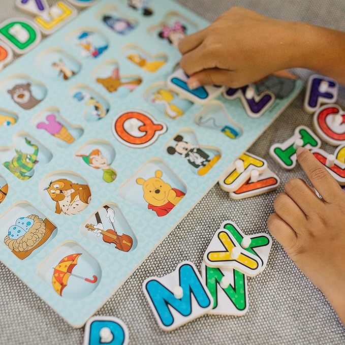 Melissa & Doug Disney Wooden Peg Puzzles Set: Letters, Numbers, and Shapes and Colors Letters And Number Puzzles, Disney, For Toddlers And Kids Ages 3+