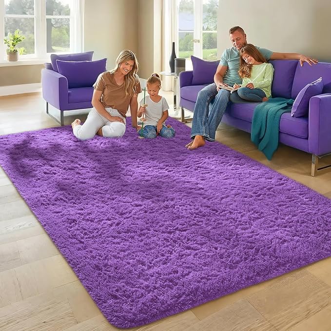Ophanie Purple Rugs for Living Room Bedroom, 5x8 Fluffy Fuzzy Furry Carpet, Plush Soft Shaggy Bedside Indoor Floor Area Rug for Kids Girls Boys Baby Teen Dorm Nursery Home Decor Aesthetic