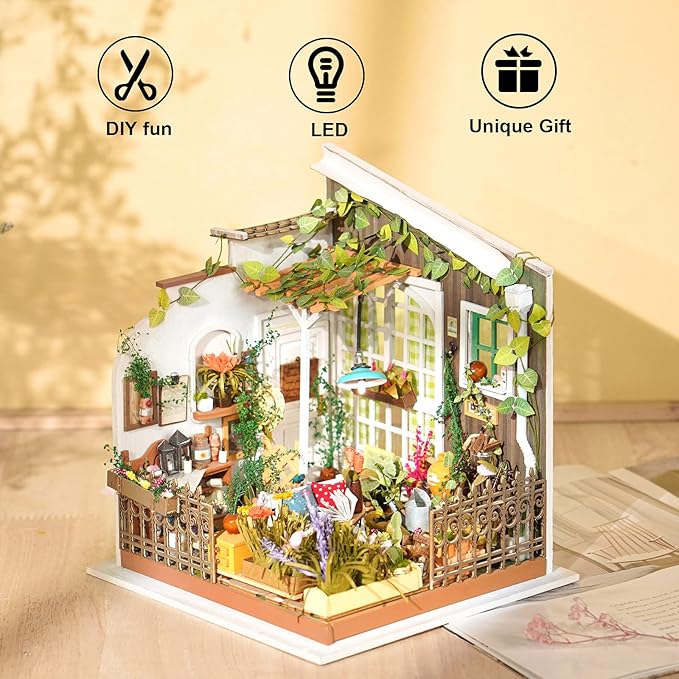 Rolife Dollhouse DIY Miniature Set Garden House LED Model Building Kit Hobby CraftHome Decor-Christmas Birthday Gifts for Women Friends (Miller's Garden)