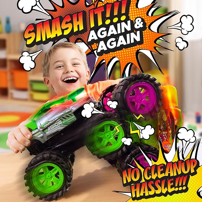 Exploding Monster Truck Toy with Explosive Crash Sounds and Lights, Smash It Up Again and Again, Monster Truck Toys for Boys Kids Ages 3, 4-7 & Above | Toddler Toys for 3 Year Old Boys Gift
