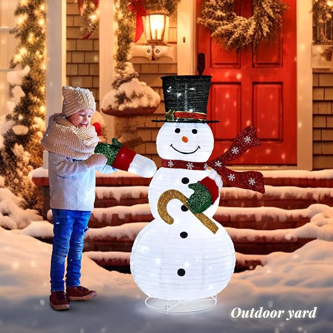 Outvita Outdoor Christmas Decorations 4 FT Lighted Snowman, White Foldable Snowman with 100 LED Lights Red Scarf Black Hat, Perfect for Xmas Indoor and Outdoor Lawn Garden Yard Holiday Decor