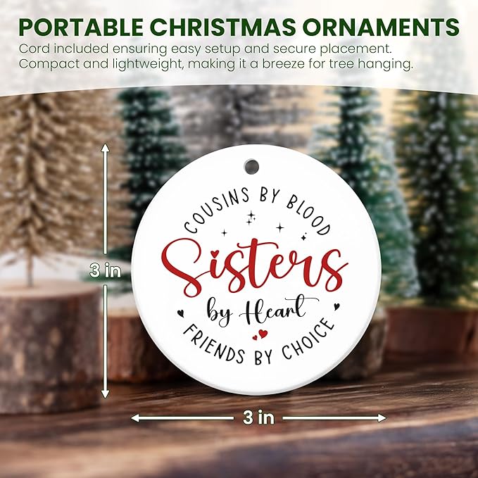 OASSIE Sister Christmas Ornaments Gifts for Cousins Female - Ceramic Christmas Ornaments 2025 for Tree Decor - Long Distance Cousins Sister Gifts for Women, Cousin Ornament for Xmas Decorations
