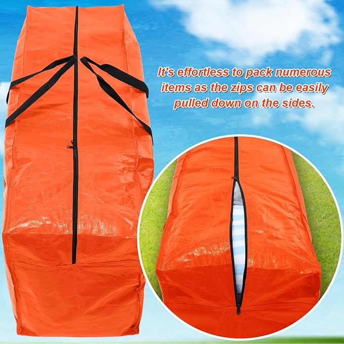 Windyun 4 Pack 69 Gallon Extra Large Storage Bags XXL Moving Bags with Zipper Handles Heavy Duty Jumbo Big Totes Box for Halloween Skeleton 4-12 Feet Christmas Tree Storage College Dorm Cloth (Orange)