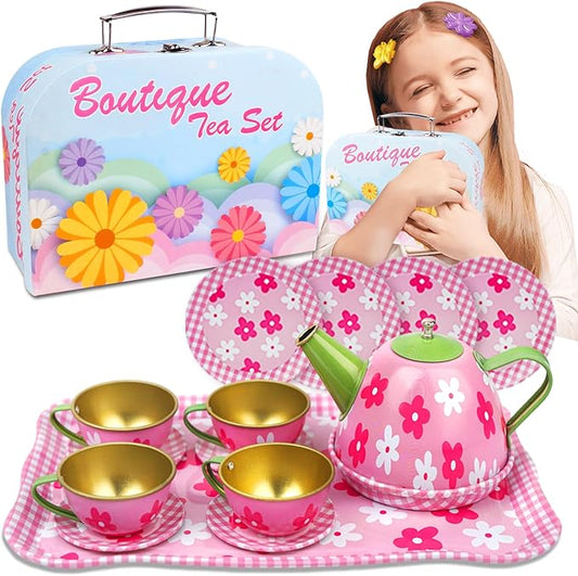 SMILESSKIDDO 15pcs Tea Party Set for Little Girls - Princess Tea Party Sets,Kids Kitchen Pretend Play Toys - Toddler Tea Party Sets for Girl 3-5, Girls Tea Party Set Gift for 3 4 5 6 7 8 Girl (Pink)