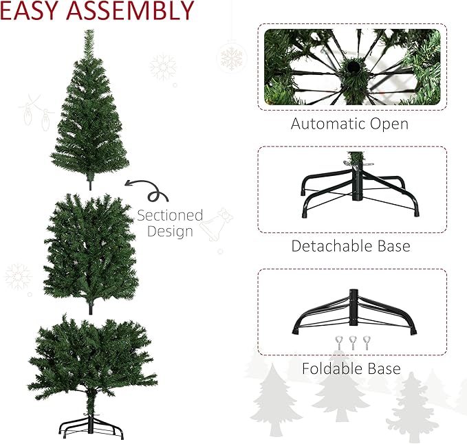 HOMCOM 6ft Pencil Christmas Tree, Unlit Artificial Christmas Tree Slim Douglas Fir Xmas Tree with Realistic Branches, Halloween Tree with 618 Tips, Green