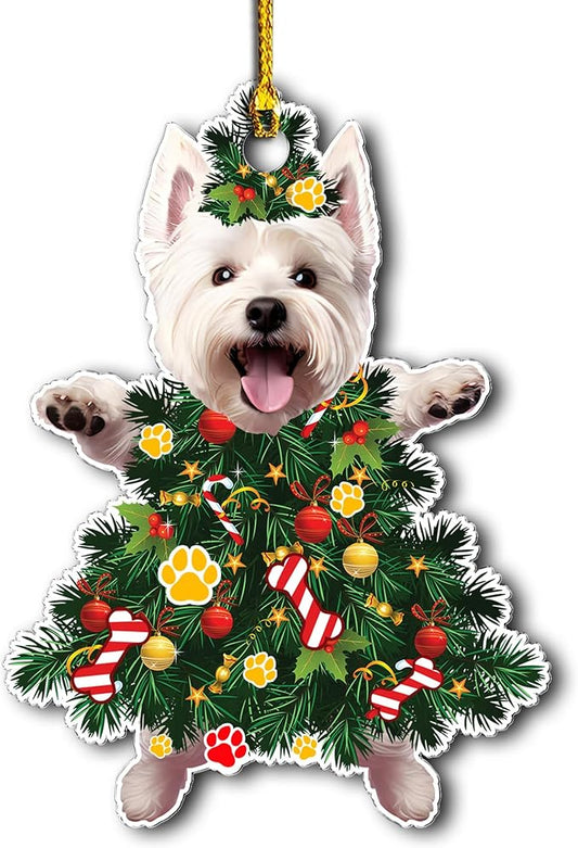2025 West Highland White Terrier Dog Christmas Ornament - Adorable Dog Dressed as a Christmas Tree - Fun and Festive Acrylic Decoration