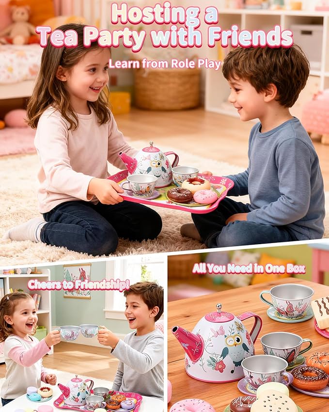 Updated Princess Tea Party Set for Little Girls & Boys - Toddler Tea Set with Dessert & Carrying Case- Immersive Tea Culture Discovery Set -Learn & Play Kids Tea Sets - Ultimate Gift Choice