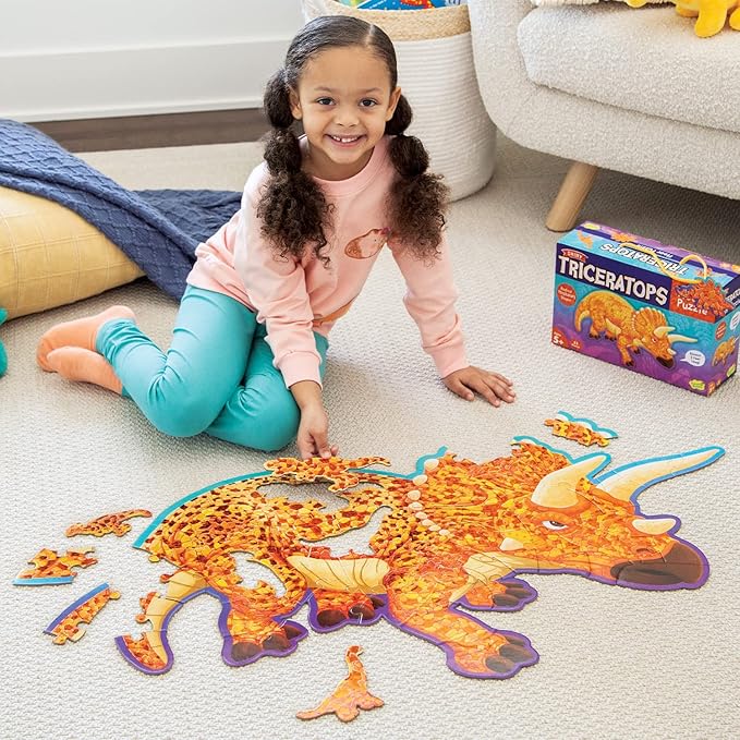 Peaceable Kingdom Giant Floor Puzzles with Uniquely Fun Shaped Pieces for Kids Ages 3+ Gifts for Boys and Girls - Triceratops