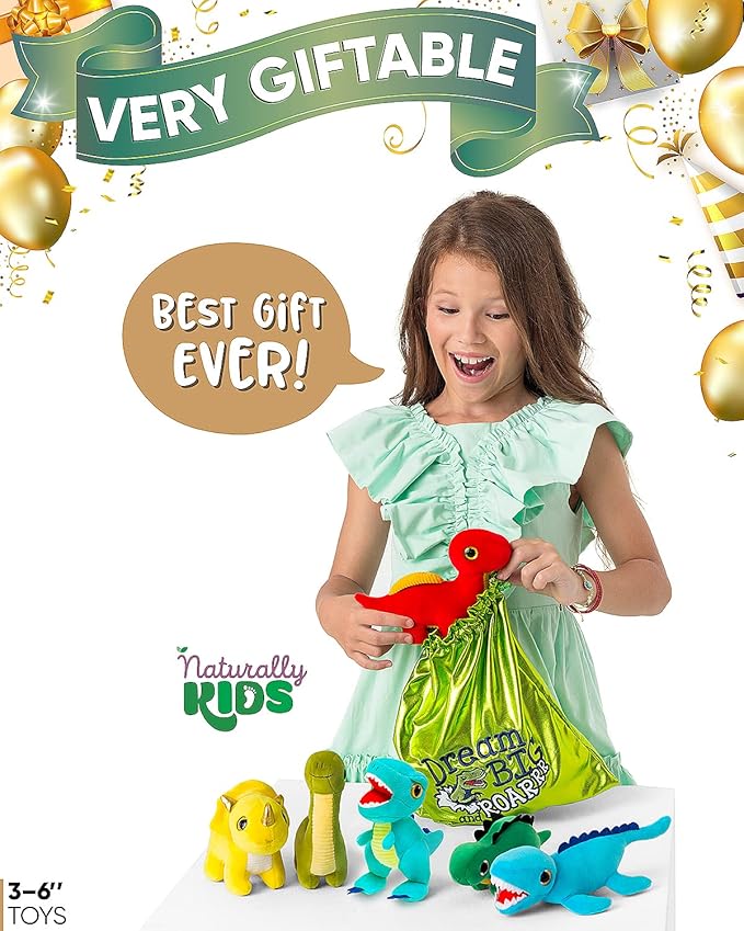 Naturally KIDS Stuffed Animal, Toddler Gifts for Boys, Girls, Plush Dinosaur Toys Set 6