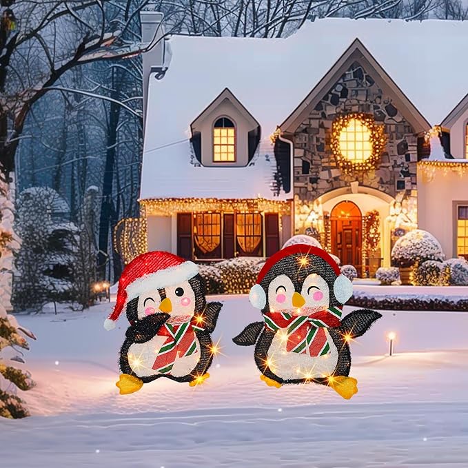 Dazzle Bright Christmas Decorations Outdoor, Set of 2 Lighted Penguins with 50 Lights, Light Up Xmas Decor for Indoor Outdoor Festive Holiday Garden Yard Lawn Patio