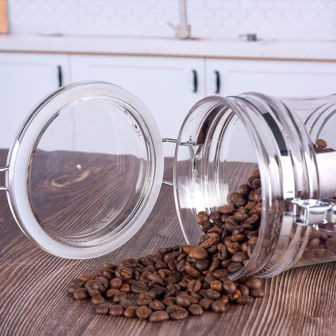 35 oz Reinforced Small Acrylic Canister with Locking Clamp, Airtight Flip Jar | Food Storage Container for Flour, Sugar, Coffee, Candy, Cookie etc