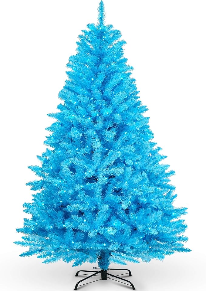 YULETIME 6.5ft Pre-Lit Blue Christmas Tree, Artificial Holiday Decorative Tree with UL Listed 300 Blue LED Christmas Lights (Blue)