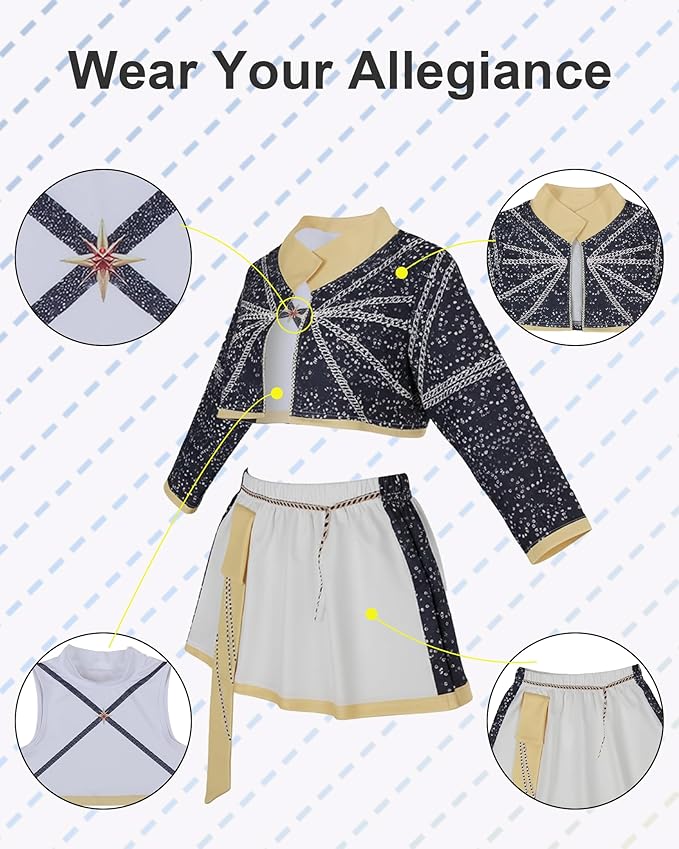 Pop Singer Costume Set for Girls, Halloween Stage Performance Outfit with Outerwear, T-Shirt & Skirt