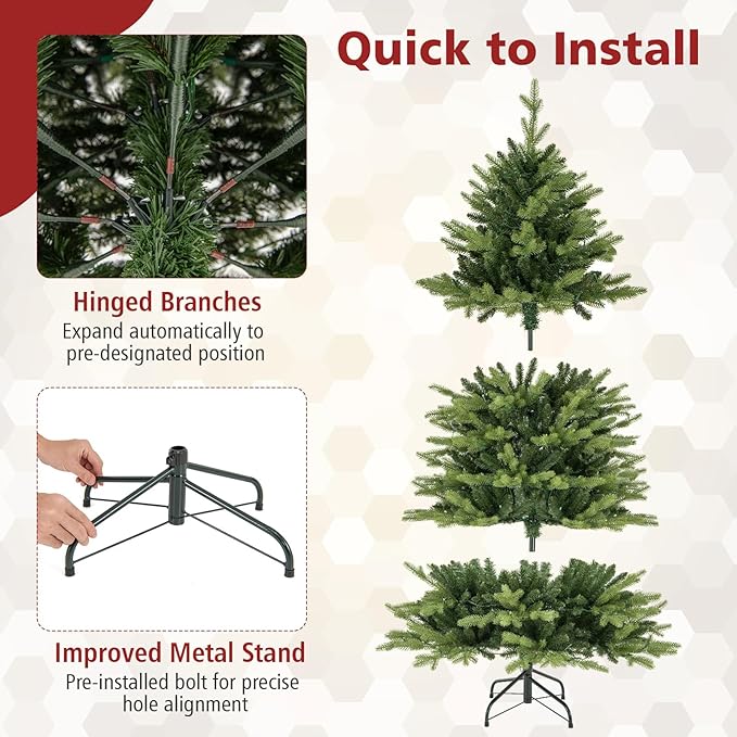 GOFLAME 5FT Prelit Artificial Christmas Tree, Hinged Christmas Tree with 250 LED Lights, 11 Lighting Modes, 844 PE & PVC Branch Tips, Holiday Decoration Tree with Remote, Timer, Adjustable Brightness