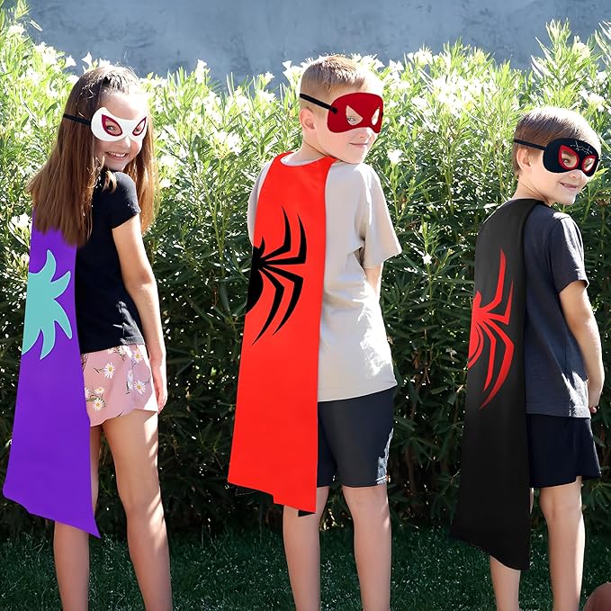 TEEHOME 3 Pack Spider Capes and Masks - His Amazing Friend for Kids Birthday Party Favors - Dress-Up Costume Set - Superhero Supplies, Decorations, Halloween Costumes, Gifts for Boys & Girls