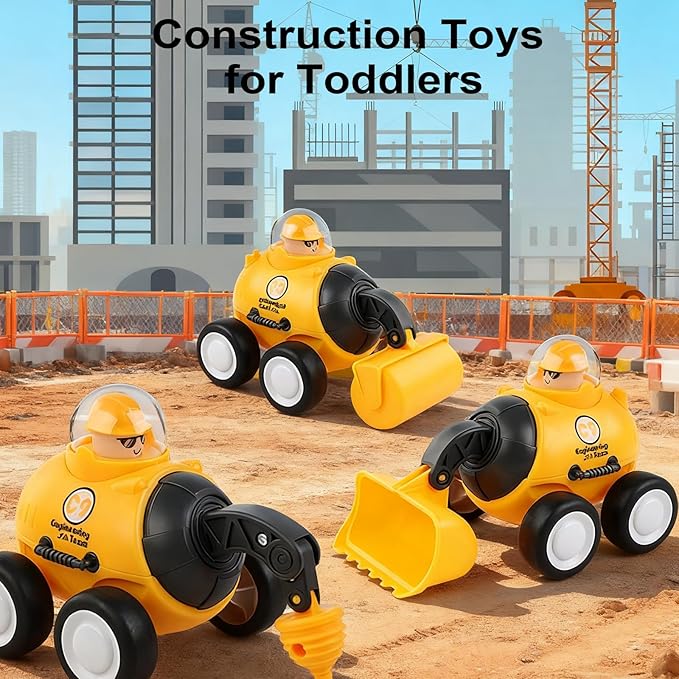 Construction Toys for 2 3 4 5 Years Old Boys Girls Kid Toddlers, Press to Go Engineering Friction Inertia Car Toys for 18 Month, Sandbox Excavator Truck Toys Vehicles, Christmas Birthday Gifts