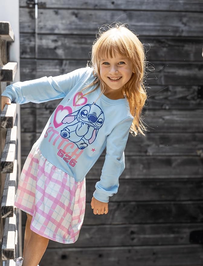Disney Stitch Minnie Elsa Princess Sweatshirt Dress Toddler Girl Sequin Long Sleeve Pullover Clothes Fall Outfit 2-9 Years