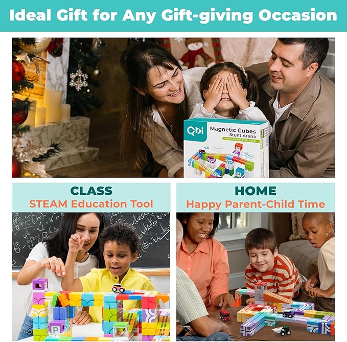 QBI Magnetic Blocks STEM Building Toys for Kids Ages 4-8 | 3D Magnetic Building Blocks with 2 Cars | Educational Montessori Sensory Cubes for Boys & Girls | Birthday Gift for Age 3 4 5 6 7 8 (46PCS)