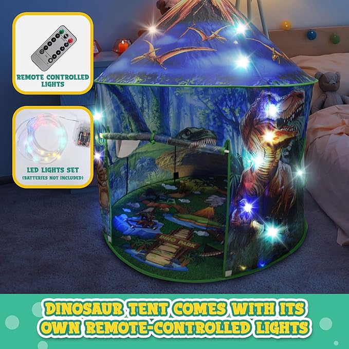 Dinosaur Pop Up Kids’ Play Tent by Toy to Enjoy - Perfect for Indoor & Outdoor. Dinosaur Camping Tent for Toddlers, Boys&Girls. Includes Remote Controlled Lights, Roar Sound Button & 3 Different Toys