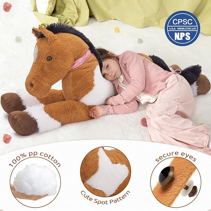 MaoGoLan Large Horse Stuffed Animal for Boy, Big Spotted Horse Plush Toy for Girl, Ridable Stuffy Pony for Kid, Stuffed Pony Plush Pillow for Baby Shower, Birthday Gift or Party Favor, 47 inches