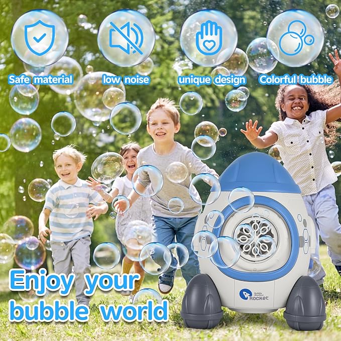 Bubbles Machine for Kids Toddlers Age3 4 5 Years Old Birthday Valentines Day Gifts Unique Cute Baby Outdoor Blue Rocket Bubble Maker Toya Outside Toy Bath Bathtub Blower Game Little Girl Boy Easter