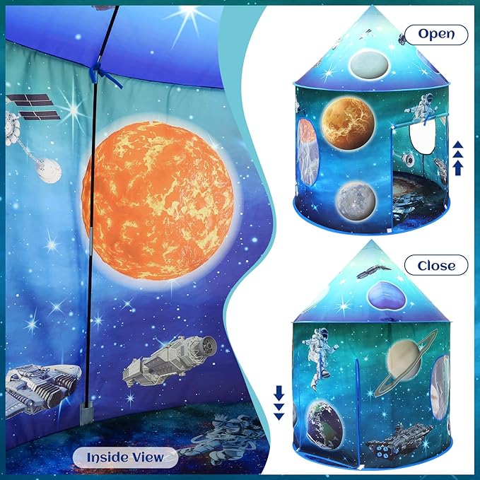Space World Play Tent Pop Up Kids Indoor Sensory Playhouse Children Foldable Kids Tent for Boys Girls Toddler as 3 4 5 6 7 Years Gift as Birthday Christmas Toys