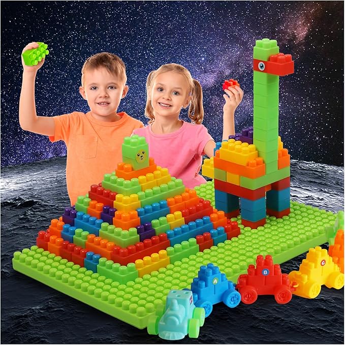 2025 Latest 177 PCS 1 * 1-1 * 3 Inch Large Building Blocks for Toddlers Ages – Brick Set with Cars & Baseplate, Educational STEM Toy for Kids,1 2 3 4 5 6 Blocks (177psc+2 Boards)