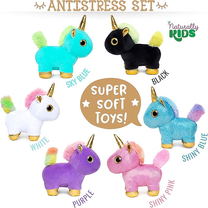 Naturally KIDS Stuffed Animal, Toddler Gifts for Boys, Girls, Plush Unicorn Toys Set 6