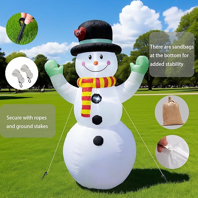 8FT Inflatable Snowman Outdoor Christmas Decoration - Blow Up Snowman with Built-in LED Lights for Garden Lawn