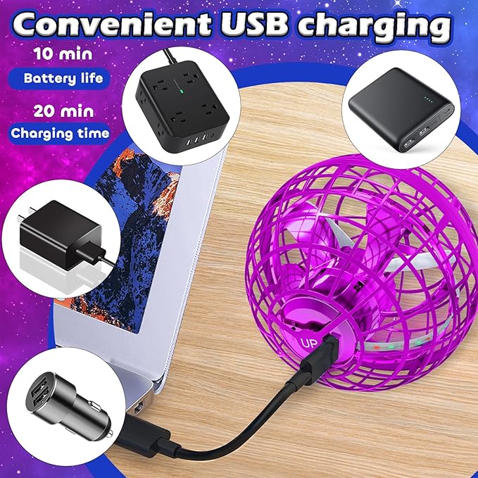 Tikduck Flying Orb Ball 2025 Toys Soaring Hover Pro Boomerang Galactic Fidget Cool Magic Hand Controlled Mini Drone Cosmic Globe Spinner Safe for 6 7 8 9 10+ Year Old Kids Outdoor Toys (Purple)