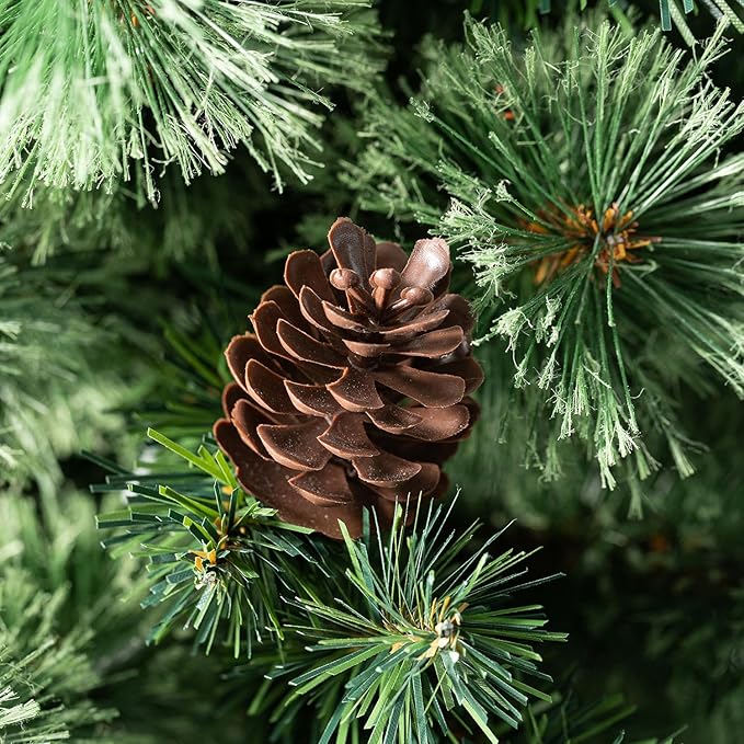 Glitzhome 7 FT Pre-Lit Artificial Christmas Tree, Lighted Entrance Tree Green Pine Christmas Porch Tree with 200 Warm White Lights,9 Functional Warm White/Multi-Color, Remote Controller