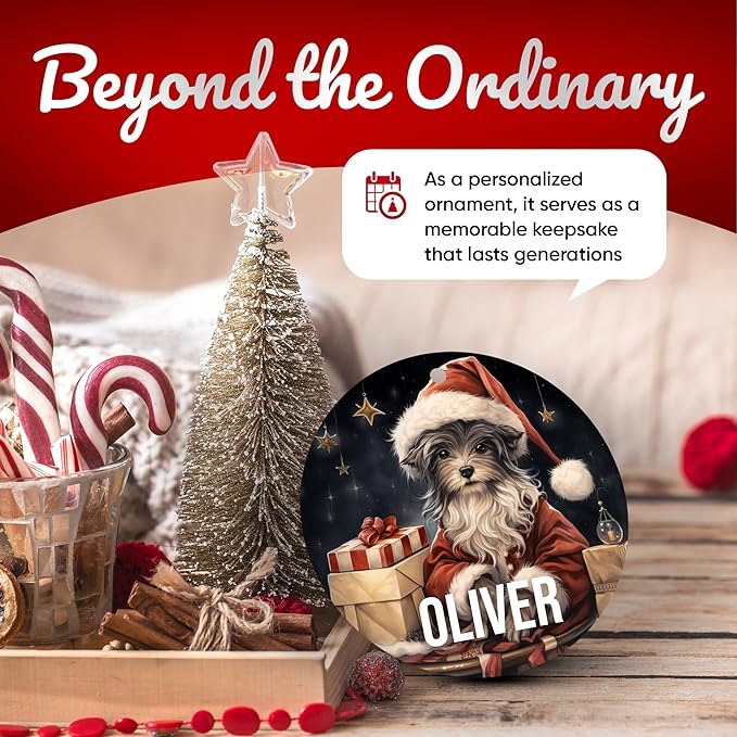 Miniature Schnazuer Personalized Dog Ornament - Pet Ornament for Christmas Tree - 3" Round Ceramic - Printed in USA - Choose from 200 Breeds - Dog Mom - Dog Dad - Xmas Decoration DOG0144