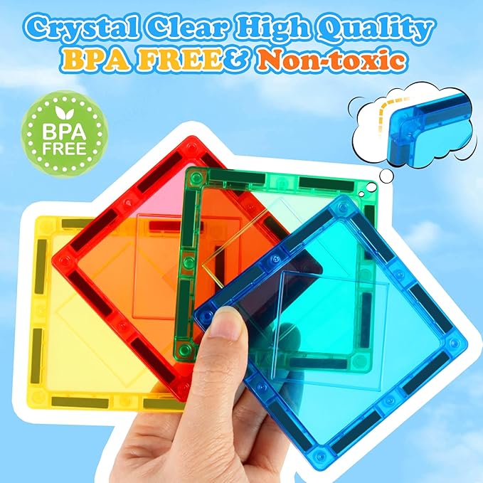Magnetic Tiles Kids Toys, Magnetic Building Blocks STEM Magnet Building Set Preschool Learning Magnet Toys for Kids Ages 3-5 4-8, Sensory Montessori Toy for Toddlers 3+ Year Old Boys Girls