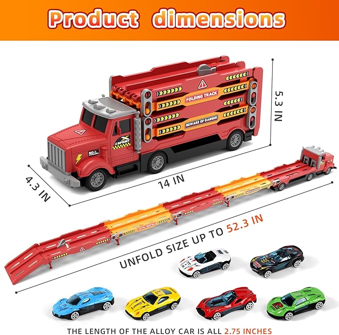 HONGTUO Toy Truck for Kids Truck Race Track with 6 Cars, 2-Player Racing Mode, Lights & Sounds, Ideal Christmas or Birthday Present for Toddlers Age 3 4 5 6+Years Old Boys Girls