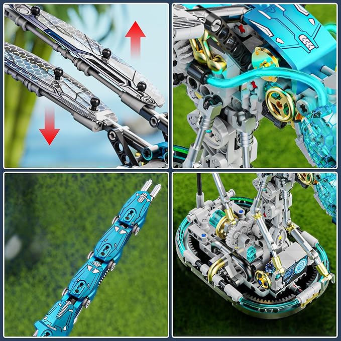 Mechanical Dragonfly Building Blocks for Adults, Insect Animal World Model with LED Light & Display Stand, Educational STEM Toys for Teens 14+ and Adult Home or Office Décor (866PCS)