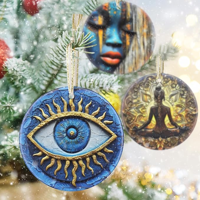 3.5" Ceramic Christmas Ornaments, Christmas Tree Ornaments, Heirloom Keepsake, Gift Exchange, Gift Idea, Bauble Present - Greek Evil Eye